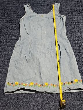 Light Blue Denim Mini Dress with Floral Hem Embroidery